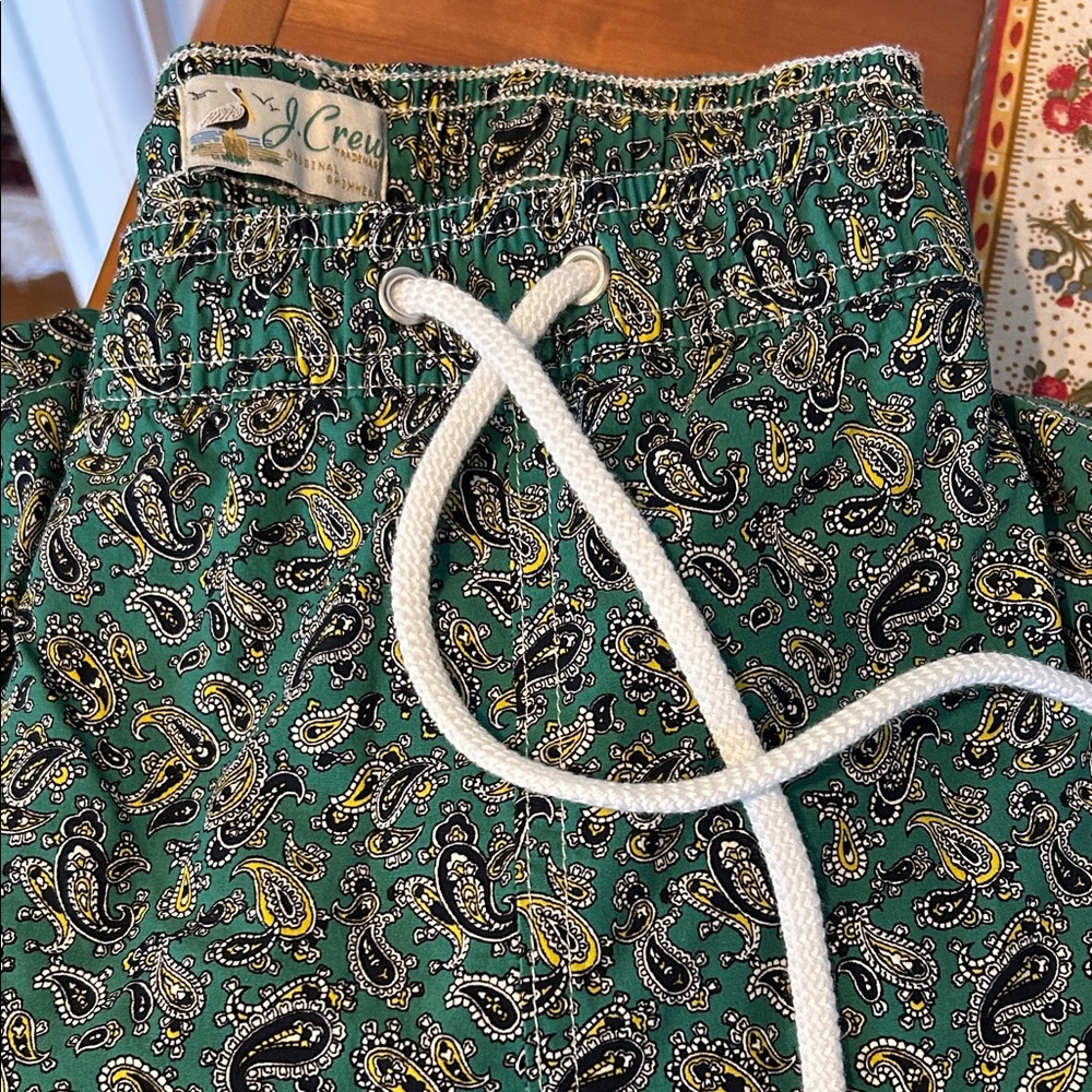 J. Crew Original Swimwear Men’s Green Paisley Drawstring Swim Trunks